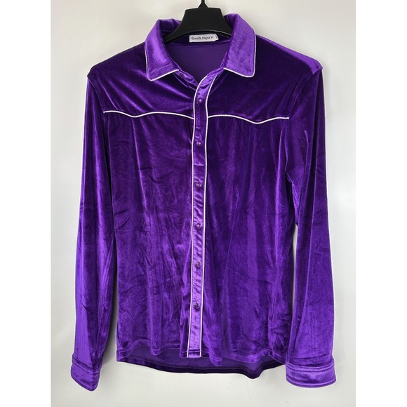 Ranch Dressn Velvet Western Shirt Purple Pearl Snap Rodeo Country Cowgirl XL - Picture 2 of 12